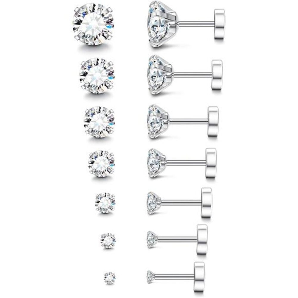 20G Hypoallergenic Flat Back Earrings for Women Men Silver 14K Gold Stud